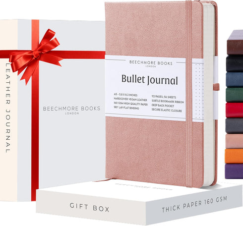 BEECHMORE BOOKS Dotted Journal Bullet Notebook, 8.3 x 5.8 inch, 112 Dotted Pages, Hardcover, Gifts Box Included