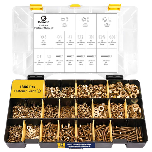 Bonost 1380pcs 8.8 M4 M5 M6 M8 Set 12-30mm Nuts and Bolts Assortment Kit - Heavy Duty Grade Metric Bolt with Assorted