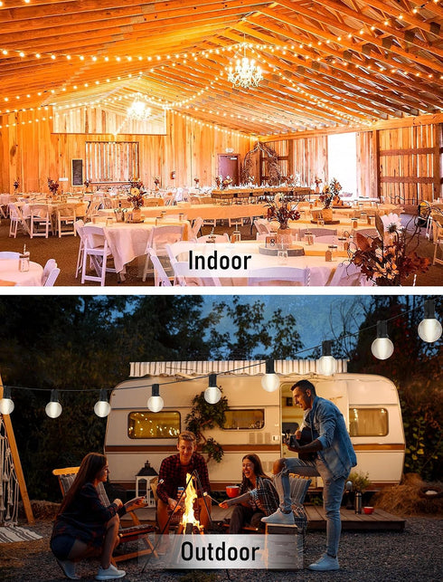 25FT G40 25 Bulbs Frosted White Lights Globe Outdoor String Lights Patio Lights with Frosted White Globe - Black Wire