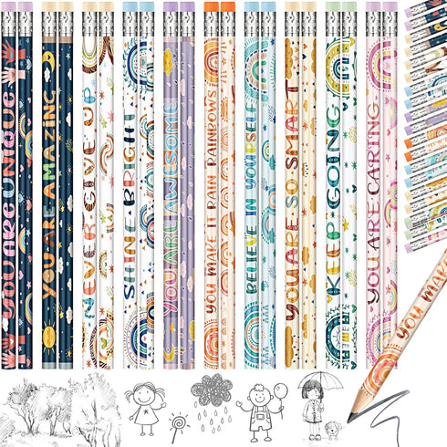 Funrous 60 Pieces Motivational Pencils, Bulk Fun Pencils for Kids with Inspirational Sayings for Classroom