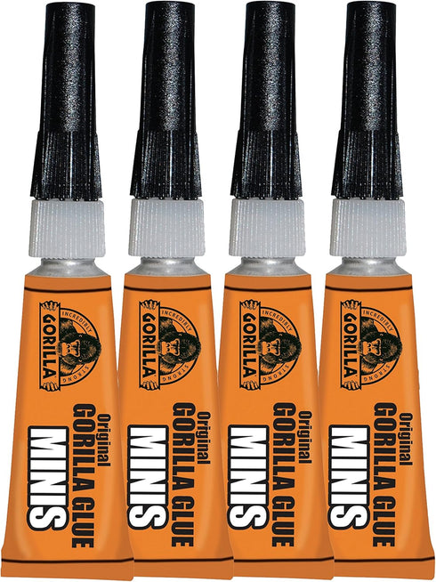 Gorilla Minis, Original Waterproof Polyurethane Glue, Four 3 gram Tubes, Brown (Pack of 2)