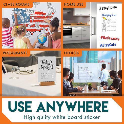Davik Multi-Purpose Whiteboard Sticker, Customizable Peel and Stick Dry Erase Board for Wall Art