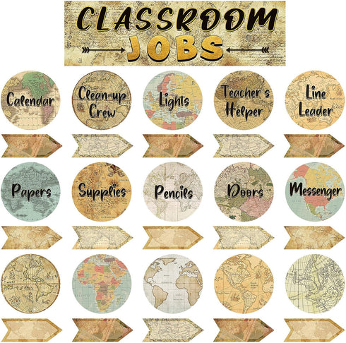 Classroom Jobs Bulletin Board Set, Travel The Map Teacher's Helper Charts, Chalkboard Wall Decor for Classroom