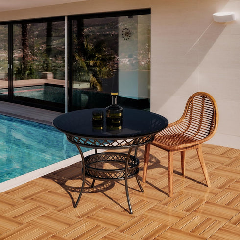 12" 12" 27 (4-Slat Acacia Wood Deck Tiles, x Interlocking Outdoor Flooring for Patio, Balcony, Backyard & Garden