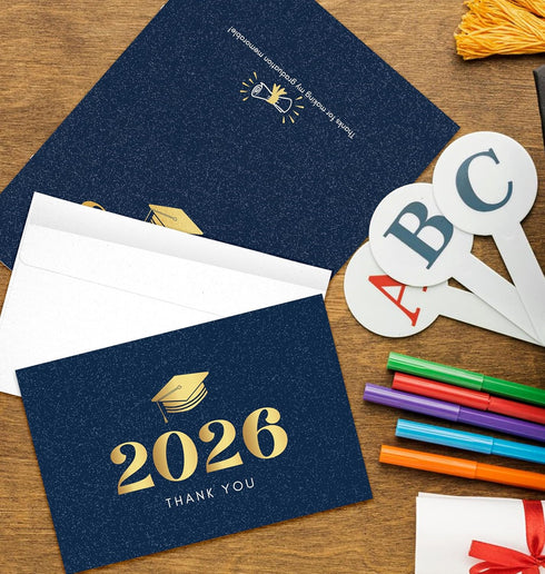 Nihuecne 50 Pack 4" 6" Commencement x Graduation Thank You Cards with Self-adhesive Envelopes and Gold Foil for College