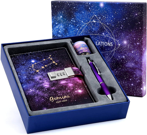 Starry Constellation Lock Diary Set, Gift Box with Pen & Tapes, Combination Lock Journal for Kids, Luxury Travel Diary