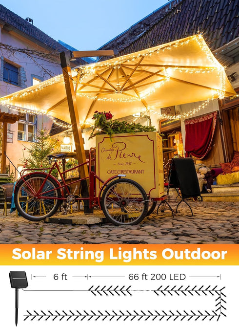 72FT 200 8 Minetom Solar String Lights Outdoor Waterproof, Extra Long LED Solar Powered String Lights with Lighting