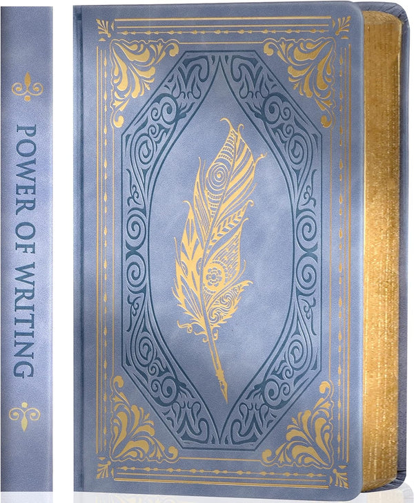 CAGIE Vintage Journal for Women, 320 Pages Gold Edge Thick Paper, A5 Hardcover Leather Journal (Light Blue)