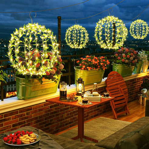 2-Pack 13in 11in 264 8 Joomer Solar Hanging Ball Lights Outdoor, & Total LED Solar Globe Lights, Modes Waterproof Metal