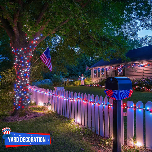500 4th 173ft 8 4th JMEXSUSS LED Red White and Blue Lights of July Decorations, Modes of July Lights Outdoor