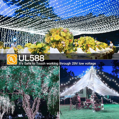 800LED 262FT, 8 Dimmable Ollny Christmas Lights Outdoor Cool White Plug in Fairy Light with Remote, Modes Waterproof