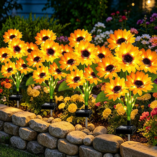 VOOKRY Solar Lights Outdoor, 4 Pack with 24 Sunflower Lights, Waterproof Solar