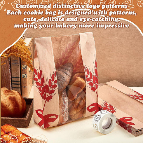 100 Package 500 14x8.3x3.2'' Gueevin Pcs Kraft Paper Bread Bag for Homemade Bread Large Sourdough Loaf Bag with Clear