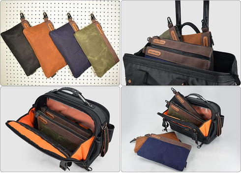 4PCS, 12" WELKINLAND Heavy-Duty Canvas Tool Pouch - Waxed Canvas Zipper Tool Pouch