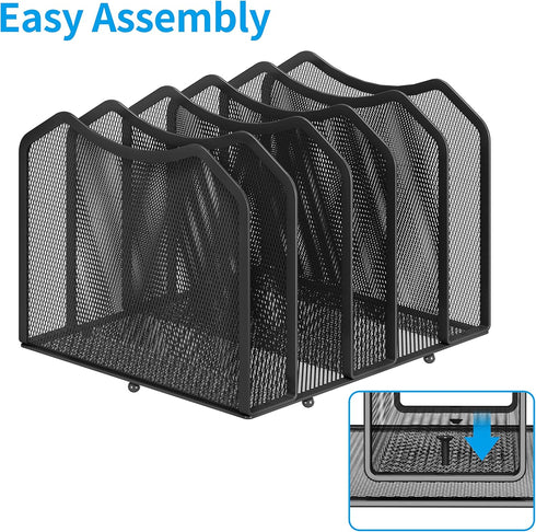 Simple Trending Mesh Desktop File Sorter, 5-Section Bookshelf for Home Office, Black