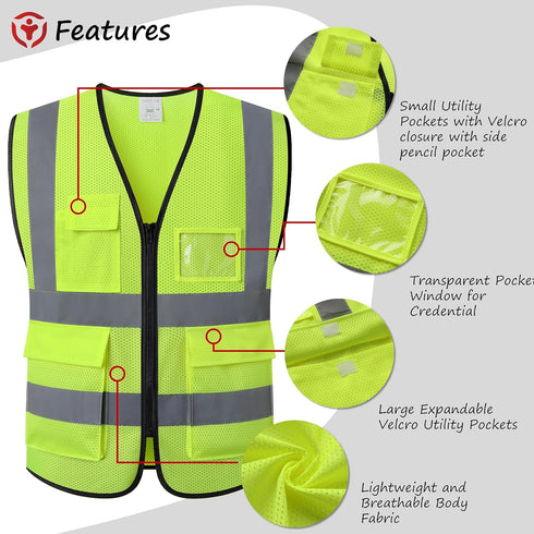 ANSI/ISEA Compliant Reflective Safety Vest for Construction Workers - Unisex