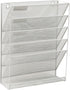 Mind Reader 5-Tier Vertical File Storage Desktop Organizer, Wall Mount, White Metal Mesh