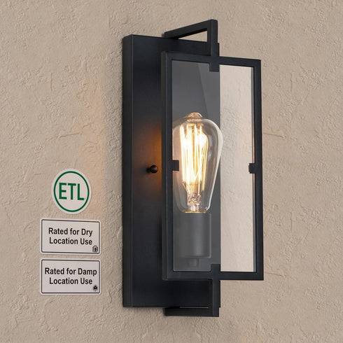 13 E26 Black Wall Sconce, in. Indoor Wall Lamp with Tempered Glass, Base for DIY Lighting Fixture, ETL Bathroom Vanity