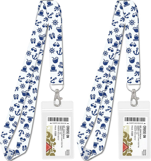 Cruise On Lanyards for Cruise Ship Cards (2-Pack) with ID Holder, Detachable Key Card Badge & Waterproof Holder (White