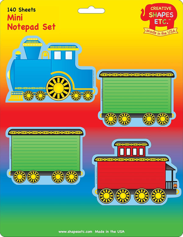 SHAPES ETC. Train Mini Notepad Set, 3" x 3", 3 designs, 4