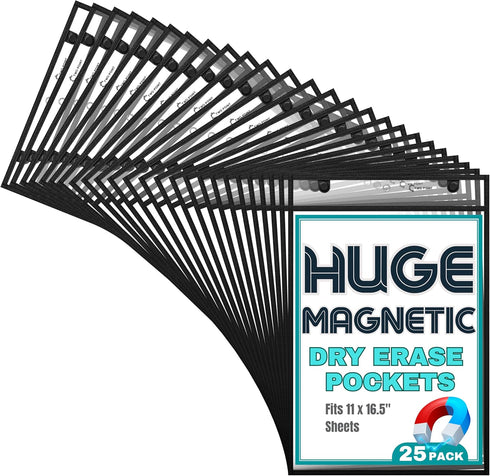 Two Point Huge Magnetic Dry Erase Pockets by (25-Pack) - Portrait - Fits 11