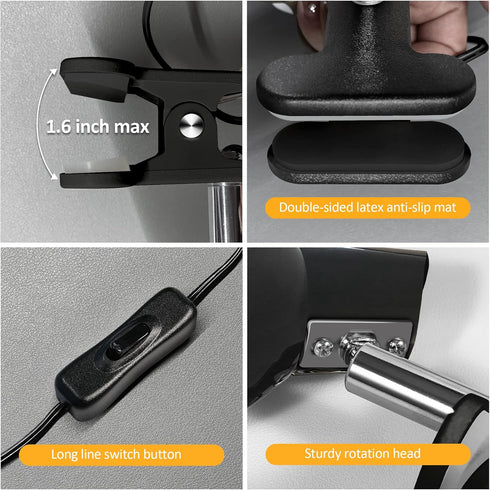 Super Bright Clamp Light, Compact Clip Lamp for Book Reading in Bed, Easy to Attach Black Illumination