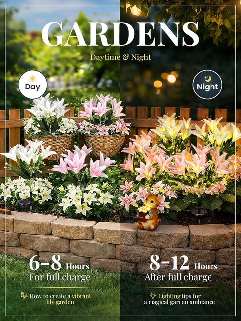 2 Pack (1White,1Pink) GIGALUMI Solar Garden Lights, LED Lily Garden Decor Carefree Solar Flowers Outdoor Waterproof