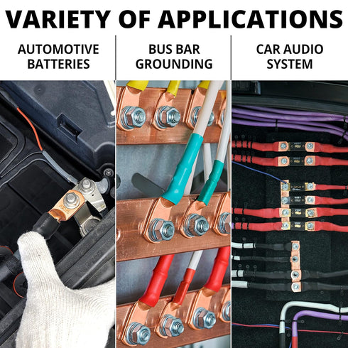 Wirefy 1/0 Gauge Copper Cable Lugs, 22 PCS Battery Terminal Connectors, 10 PCS Copper Lugs + 12 PCS Heat Shrink Tubing