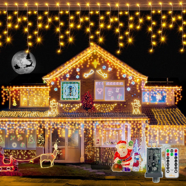 Ollny Icicle Lights for Outside 720LED 60FT, Warm White Christmas Lights with