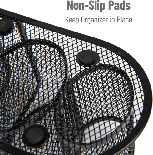 Desktop Organizer, Pen Cup, Mail Sorter, Accessory Storage for Workspace, Office, Metal Mesh, Black