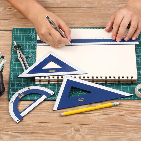 Set, 4 Pack, 8" 30/60 Set 5.5" 45/90 Set 6" 12" Mr. Pen- Wooden Geometry Square, Square, Protractor & Ruler