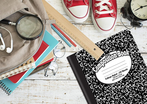 Better Office Products Composition Book Notebook - Hardcover, College Ruled (9/32-inch), 100 Sheet, One Subject, 9.75" x 7.5", Black Cover-12 Pack