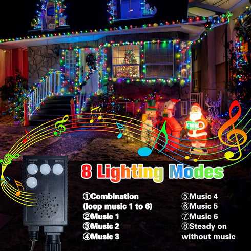 82FT 200 Toodour LED Christmas Lights Outdoor, Indoor String Lights with Music, Motion Sensor Multicolor Tree Light