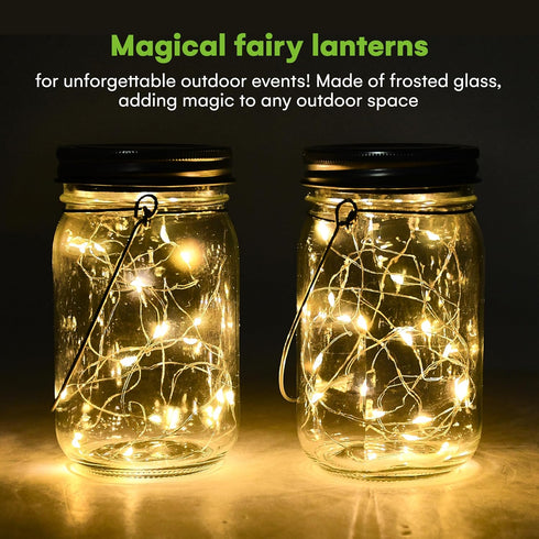 Set 2 5.2" 3" SteadyDoggie Solar Mason Jar Lights - of Magical Patio Lights in Glass Lanterns - Hang Them Anywhere