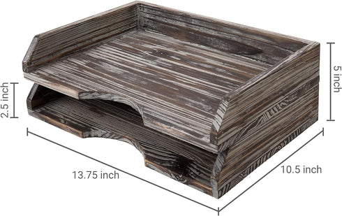 MyGift Set of 2 Torched Wood Stacking Desk Paper Tray, Stackable Document File Folder and Mail Holder Organizer