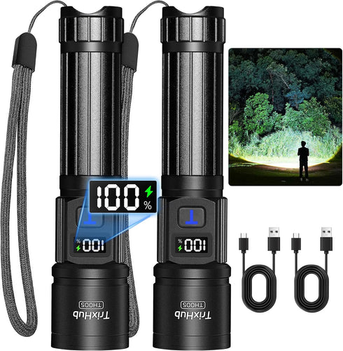 TrixHub Rechargeable Flashlights 2 Pack, Super Bright High Lumens Flash Light, 5