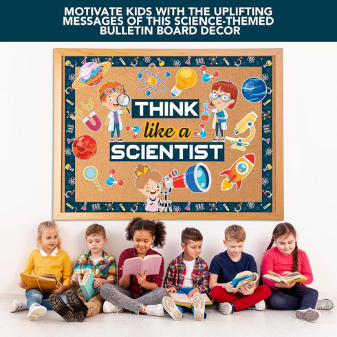 Decorably 48 Pcs Science Bulletin Board Sets with Borders - Science Classroom Decorations for Middle School, Think Like