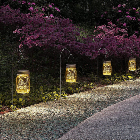 6 Pack 30 GIGALUMI Hanging Mason Jar Solar Lights, Led Hanging Solar Lanterns Outdoor Waterproof, Hangers and Jars
