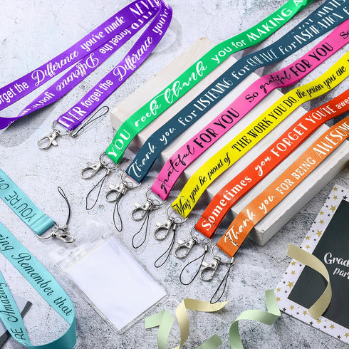 Motipuns 48 Pcs Thank You Gifts Lanyard Bulk for ID Badge Employee Appreciation Gift Keychain Inspirational Lanyards