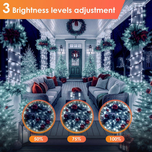 1200 394 IP67 8 Christmas Lights LED FT, Waterproof Christmas Tree Lights with Modes, Outdoor String Lights with Timers