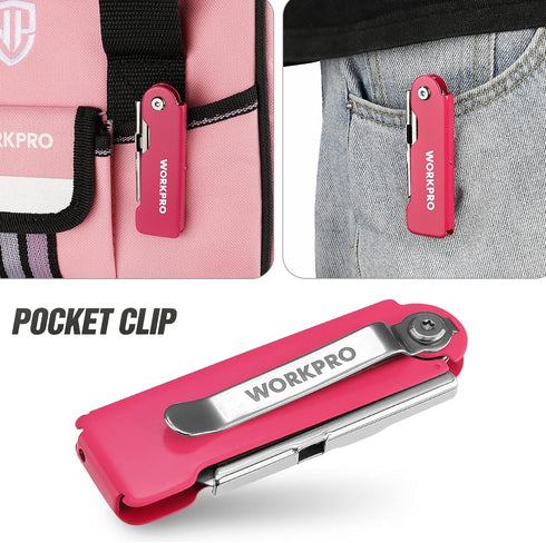 3-Pack Set, 10 SK5 WORKPRO Folding Utility Knife Quick Change Blade Box Cutter, Razor Knife with Belt Clip, Extra