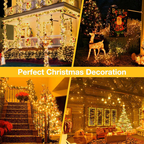 100ft 300 8 HeKation Christmas Led Lights Outdoor, Led Warm White Christmas String Lights for Tree Holiday Party