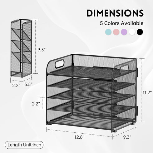 SUPEASY 5 Tier Desk Organizer, Mesh Paper/File Organizer with Handle & Removable Pen Holders for Office