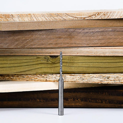 1/8 inch 1/4 inch 3 inch HRC55 SpeTool Extra Long CNC Spiral Router Bits with Up Cut Cutting Diameter, Shank Extra Long