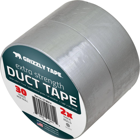 Grizzly Brand Professional Grade Duct Tape, 2-Pack, Silver Color, 1.1mil Thick, 1.88" Wide x 30 Yards