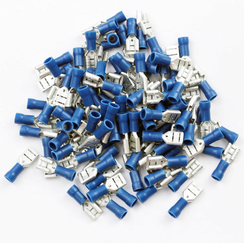 FD250B 100 Pack of 16/14 Gauge Female Quick Disconnects, Blue