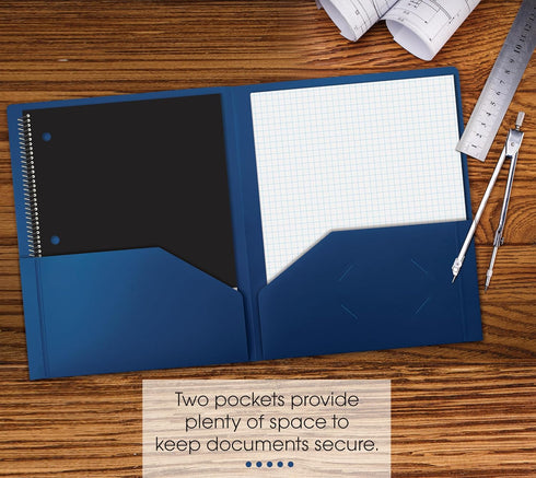Heavyweight Blue Plastic 2 Pocket Portfolio Folder, Letter Size Poly Folders by Better Office Products, 24 Pack