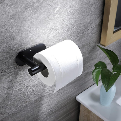 YIGII Adhesive Toilet Paper Holder, Self Adhesive Black Wall Mount Roll Holder for Bathroom & Kitchen