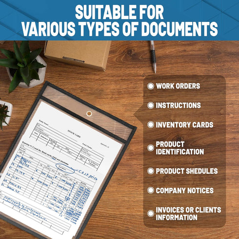 5 Pack 8.5x11 8 1/2 11 Job Ticket Holders - Work Order Plastic Sleeves for Documents - x Shop Ticket Holders - Dry
