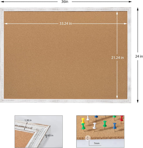 Board2by Cork Board Bulletin Board 24 x 36, White Wood Framed, Large Wall Mounted Notice Pin Board